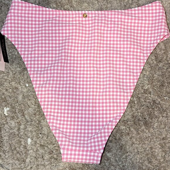 Victoria Secret Swim Bikini Bottom High Waist Cheeky Pink White Gingham - Size M - Picture 5 of 5